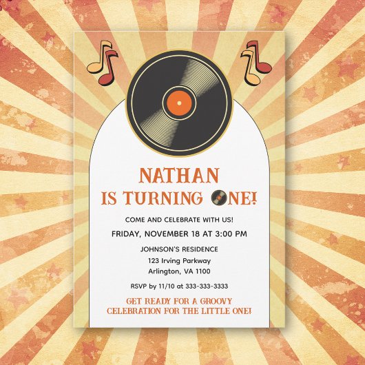 Retro 1e verjaardag kinderen groovy feest vinyl kaart