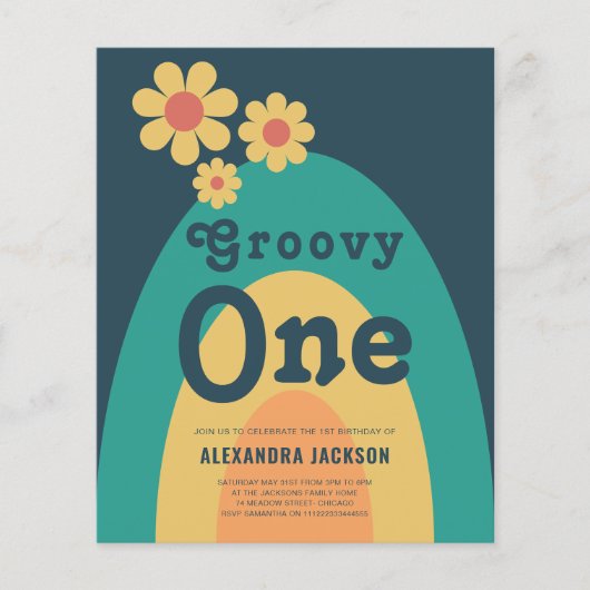 Retro 1e verjaardagsfeest budget flyer (Voorkant)