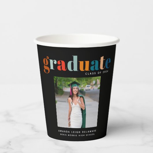 Retro 2024 Afstudeerder Foto Papieren Bekers (Achterkant)