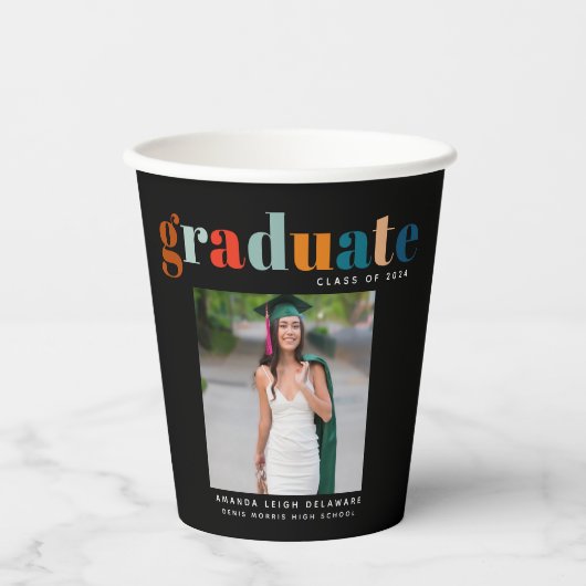 Retro 2024 Afstudeerder Foto Papieren Bekers (Voorkant)