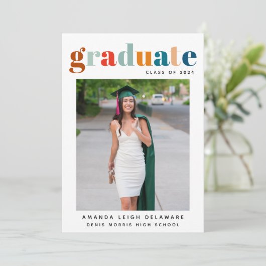 Retro 2024 Afstuderen Foto Aankondiging (Staand voorkant)