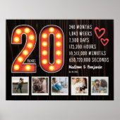 Retro 20 Jaar Jubileum Hartjes Aangepaste Fotocoll Poster (Voorkant)