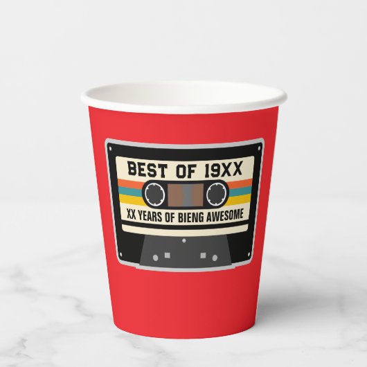 Retro 20e 30e 40e 50e 60e 70e verjaardagsfeest papieren bekers (Achterkant)