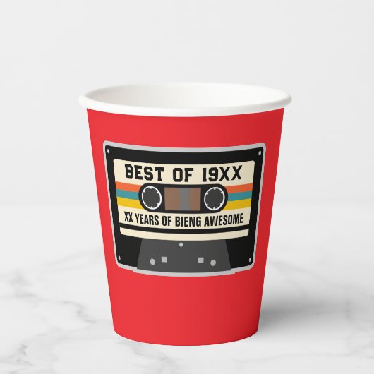 Retro 20e 30e 40e 50e 60e 70e verjaardagsfeest papieren bekers (Voorkant)