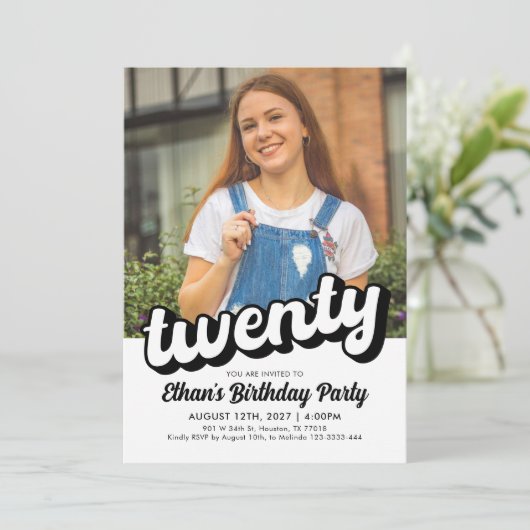 Retro 20e verjaardag uitnodiging | 20-jarig bestaa (Staand voorkant)