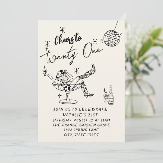 Retro 21e Hand Getrokken Cowgirl Coastal Fun Verja Kaart (Staand voorkant)