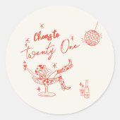 Retro 21e Hand Getrokken Kust Koe Meisje Verjaarda Ronde Sticker (Voorkant)