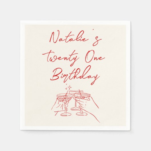 Retro 21e Hand Getrokken Martini Leuk Verjaardagsf Servet (Voorkant)