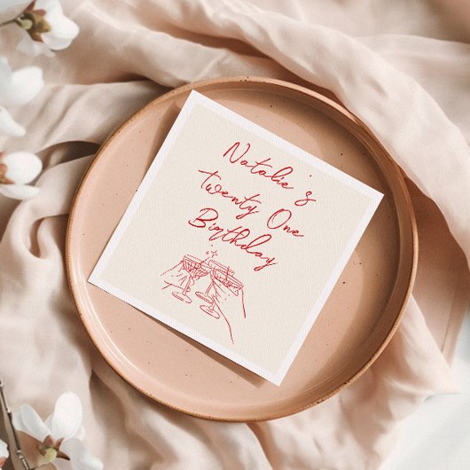 Retro 21e Hand Getrokken Martini Leuk Verjaardagsf Servet