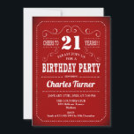 Retro 21st Birthday Party - Red White Kaart<br><div class="desc">21e uitnodiging van de Birthday Party. Rode en witte uitnodiging voor volwassenen voor het houden van een verjaardag voor mannen of vrouwen. Functies retro typografie scriptlettertype. Cheers tot 21 jaar! Elegant nodigt de kaart perfect uit voor een stijlvolle mijlpaal op de dag van de dag.</div>