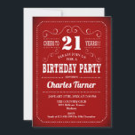 Retro 21st Birthday Party - Red White Kaart<br><div class="desc">21e uitnodiging van de Birthday Party. Rode en witte uitnodiging voor volwassenen voor het houden van een verjaardag voor mannen of vrouwen. Functies retro typografie scriptlettertype. Cheers tot 21 jaar! Elegant nodigt de kaart perfect uit voor een stijlvolle mijlpaal op de dag van de dag.</div>