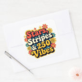 Retro 250th vibes 4th of July patriotic  Vierkante Sticker (Envelop)
