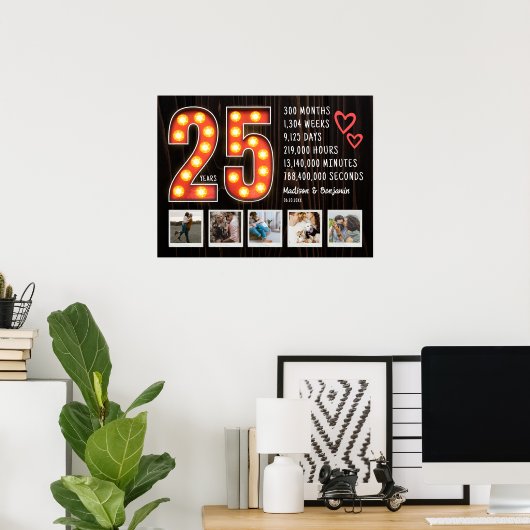Retro 25e Jubileum Hearts Custom Photo Collage Poster (Thuiskantoor)