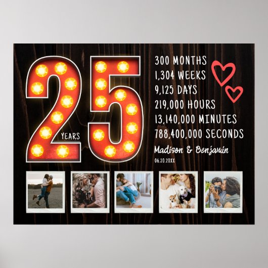 Retro 25e Jubileum Hearts Custom Photo Collage Poster (Voorkant)