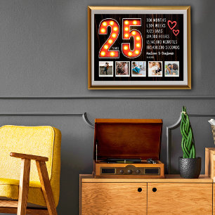 Retro 25e Verjaardag Harten Aangepaste Fotocollage Poster