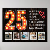 Retro 25e Verjaardag Harten Aangepaste Fotocollage Poster (Voorkant)