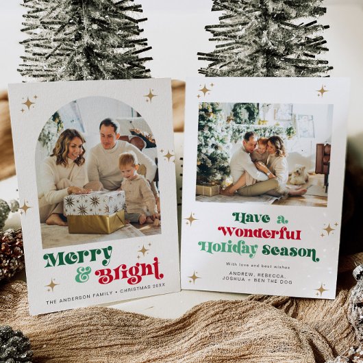 Retro 2 Foto Kerst Kaart Boho Holiday Bright