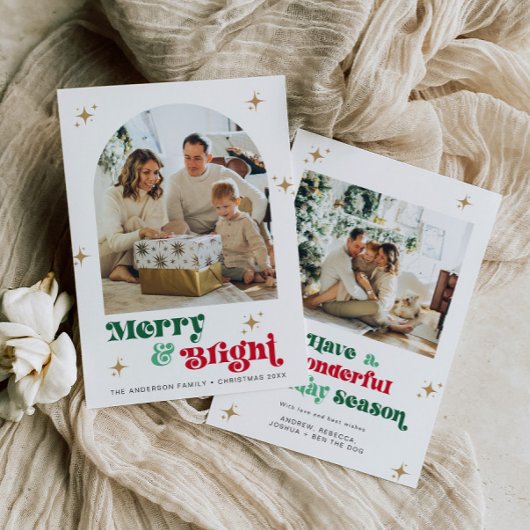 Retro 2 Foto Kerst Kaart Boho Holiday Bright