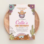 Retro 2e Rodeo Western Meisje Verjaardagsuitnodigi Kaart