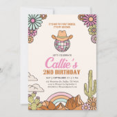 Retro 2e Rodeo Western Meisje Verjaardagsuitnodigi Kaart (Voorkant)