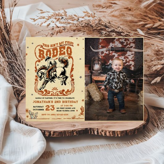 Retro 2e Rodeo Westerne Cowboy Verjaardagsfoto Kaart