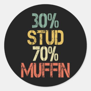 Retro 30 Stud 70 Muffin Sarcasme Papa Bod Figuur Ronde Sticker
