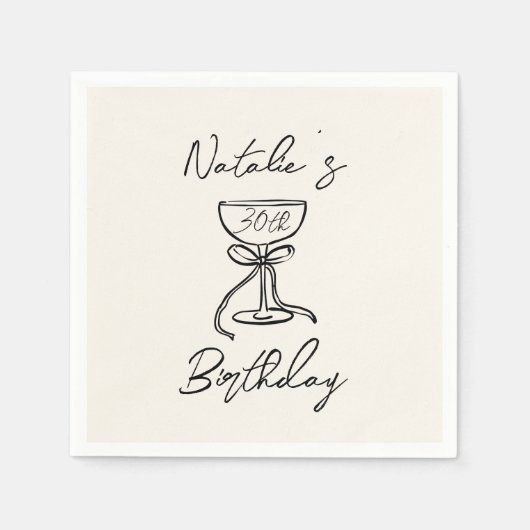 Retro 30e Hand getrokken boog Champagne Glas Verja Servet (Voorkant)