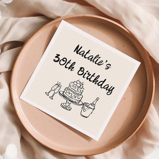 Retro 30e Hand getrokken taart Champagne Fun Verja Servet