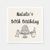 Retro 30e Hand getrokken taart Champagne Fun Verja Servet (Voorkant)