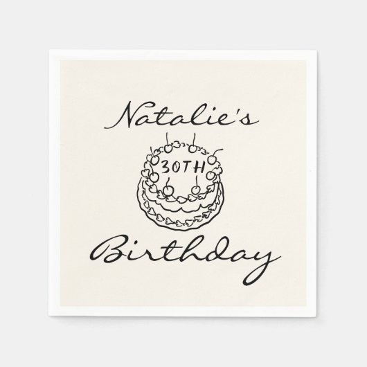 Retro 30e Hand getrokken taart Dertig Leuke Verjaa Servet (Voorkant)