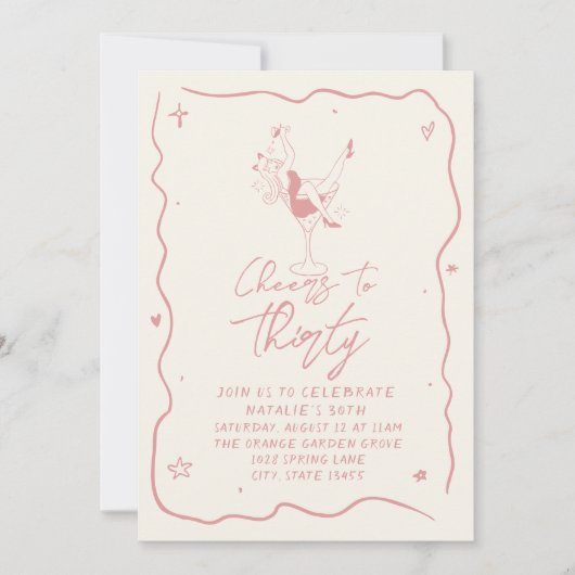 Retro 30e juichen voor 30 roze verjaardagsfeestje kaart (Voorkant)