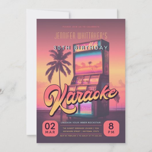 Retro 30e verjaardag Karaoke Party uitnodiging (Voorkant)