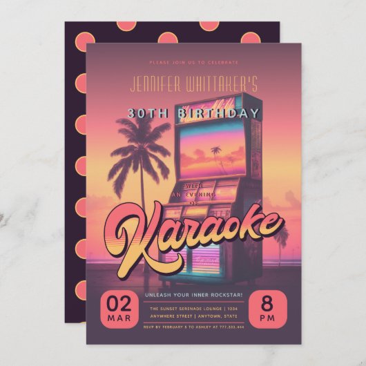 Retro 30e verjaardag Karaoke Party uitnodiging (Voorkant / Achterkant)