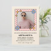 Retro 31e verjaardag uitnodiging Foto Blue Floral (Staand voorkant)