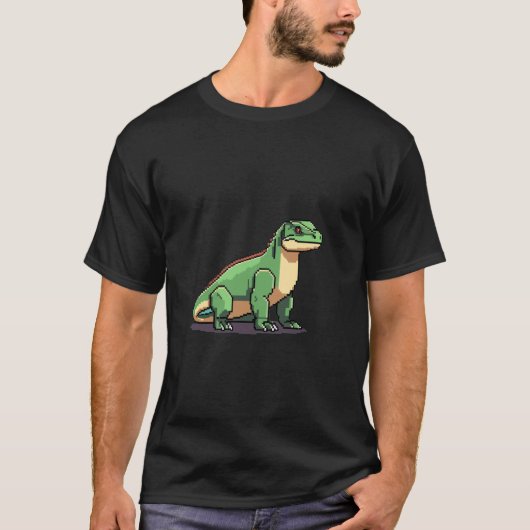 Retro 32-bits Stijl Game Pixel Art Komodo Draak T-shirt (Voorkant)