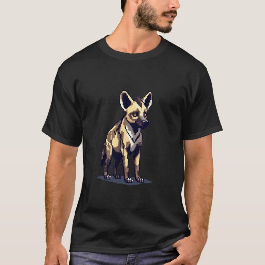 Retro 32-bits stijl spel pixel art hyena t-shirt (Voorkant)