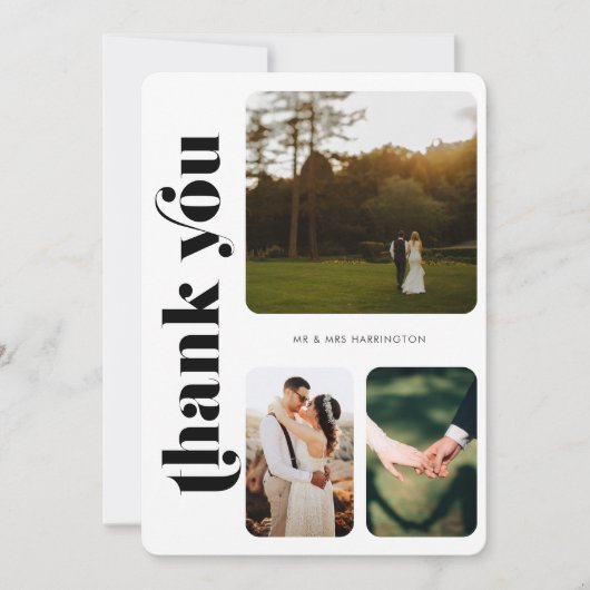 Retro 3 foto bruiloft dank je kaart (Voorkant)