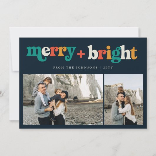 Retro 3 Foto Kleurrijk Vrolijk & Helder Kerstmis Feestdagenkaart (Voorkant)