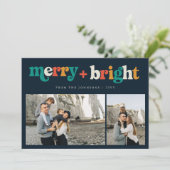 Retro 3 Foto Kleurrijk Vrolijk & Helder Kerstmis Feestdagenkaart (Staand voorkant)