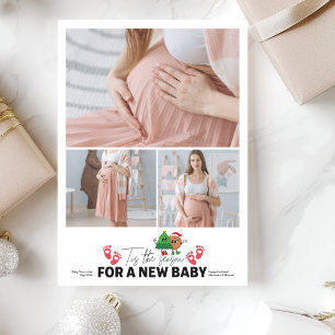 Retro 3 foto Tis het seizoen zwangerschap aangekon Feestdagenkaart