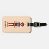 Retro 3-ogige robot gepersonaliseerd Bagagelabel (Voorkant horizontaal)