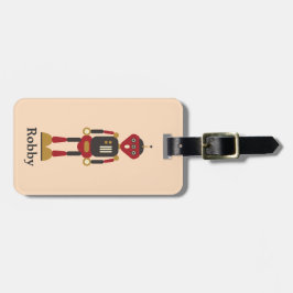 Retro 3-ogige robot gepersonaliseerd Bagagelabel