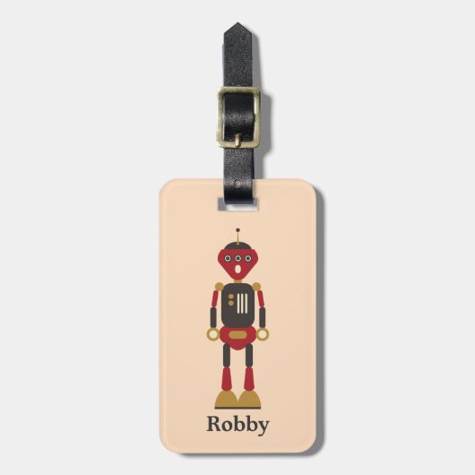Retro 3-ogige robot gepersonaliseerd Bagagelabel (Voorkant verticaal)