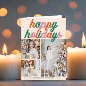 Retro 3 Photo Christmas Collage Folded Feestdagen Kaart