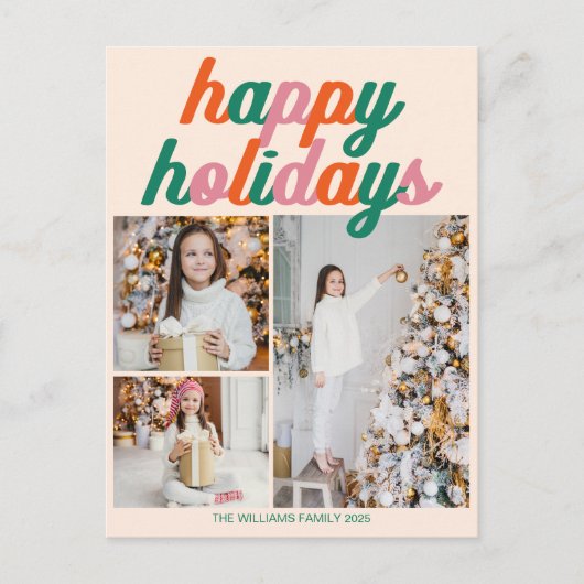 Retro 3 Photo Christmas Collage Happy Holidays Feestdagenkaart (Voorkant)