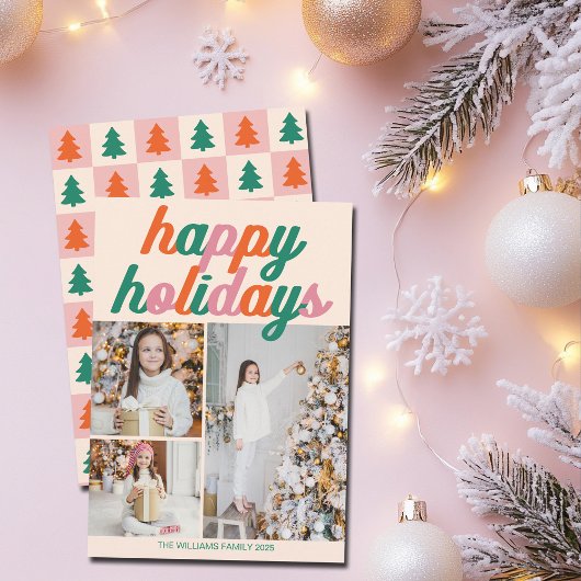 Retro 3 Photo Christmas Collage Happy Holidays Feestdagenkaart