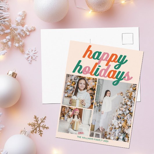 Retro 3 Photo Christmas Collage Happy Holidays Feestdagenkaart
