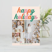 Retro 3 Photo Christmas Collage Happy Holidays Feestdagenkaart (Staand voorkant)