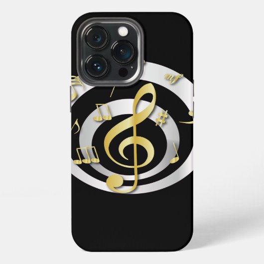 Retro 3D Effect Gold en Silver Musical Notes iPhone Hoesje (Achterkant)