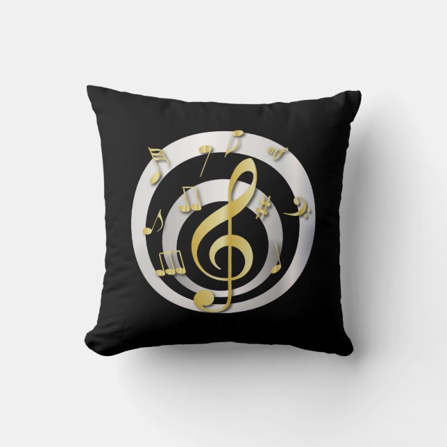 Retro 3D Effect Gold en Silver Musical Notes Kussen (Voorkant)
